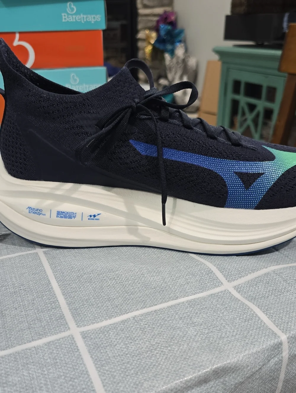 Mizuno Men's Neo Vista II Black Knit Sneakers with Blue and Mint Logo Accents
